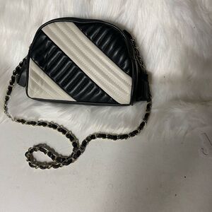 Zara black and white quilted small crossbody body bag with two top zippe…